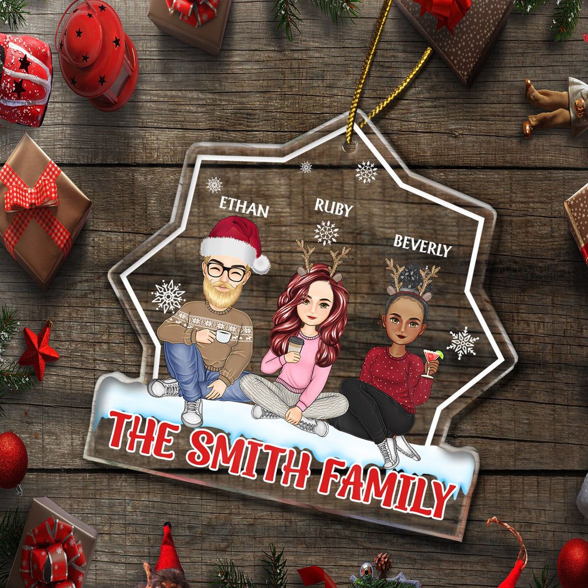 Style dessin animé - Cadeau de Noël pour la famille et les amis - Décoration acrylique personnalisée