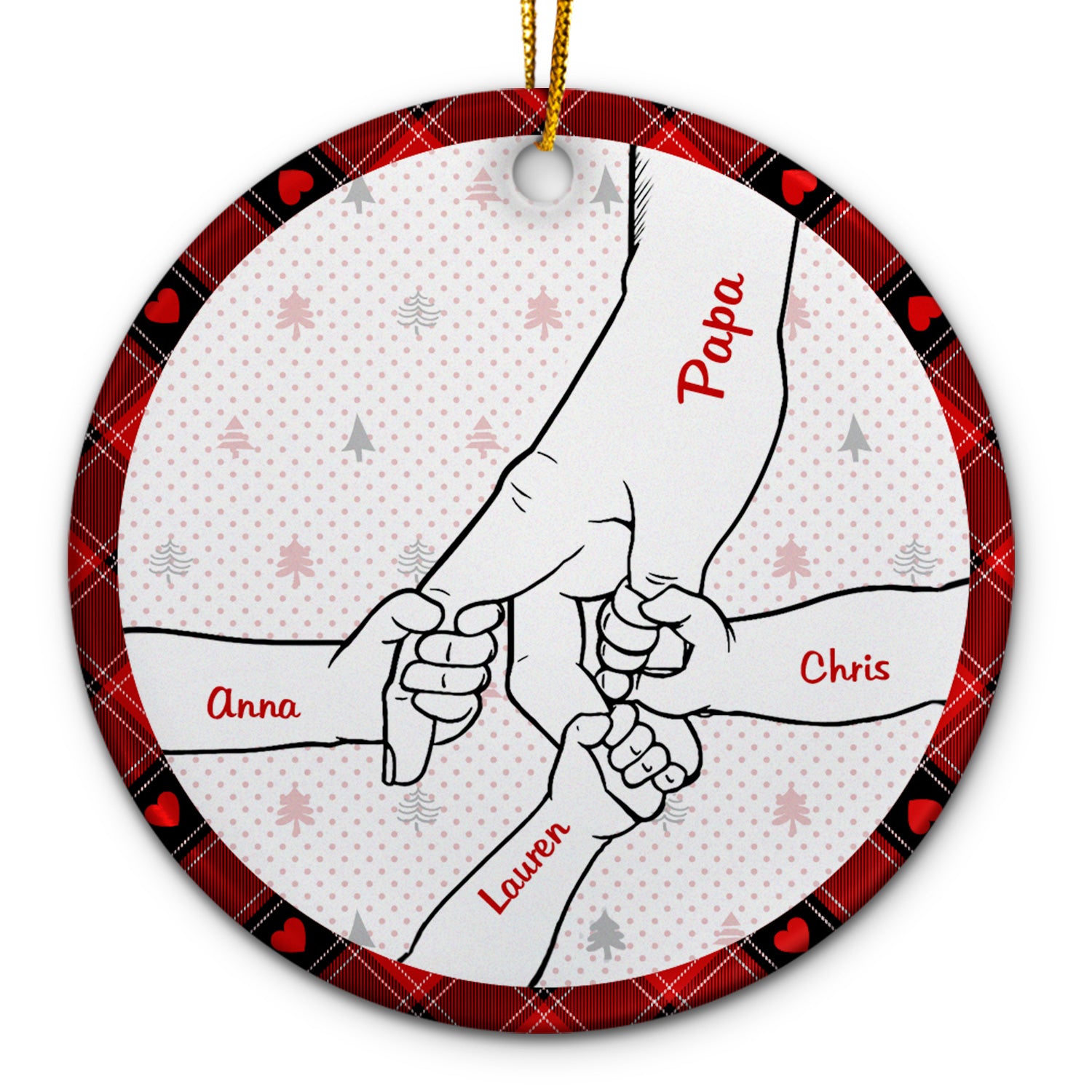 Hand In Hand, I Will Always Protect You - Christmas Gift For Parents, Grandparents - Personalized Circle Ceramic Ornament