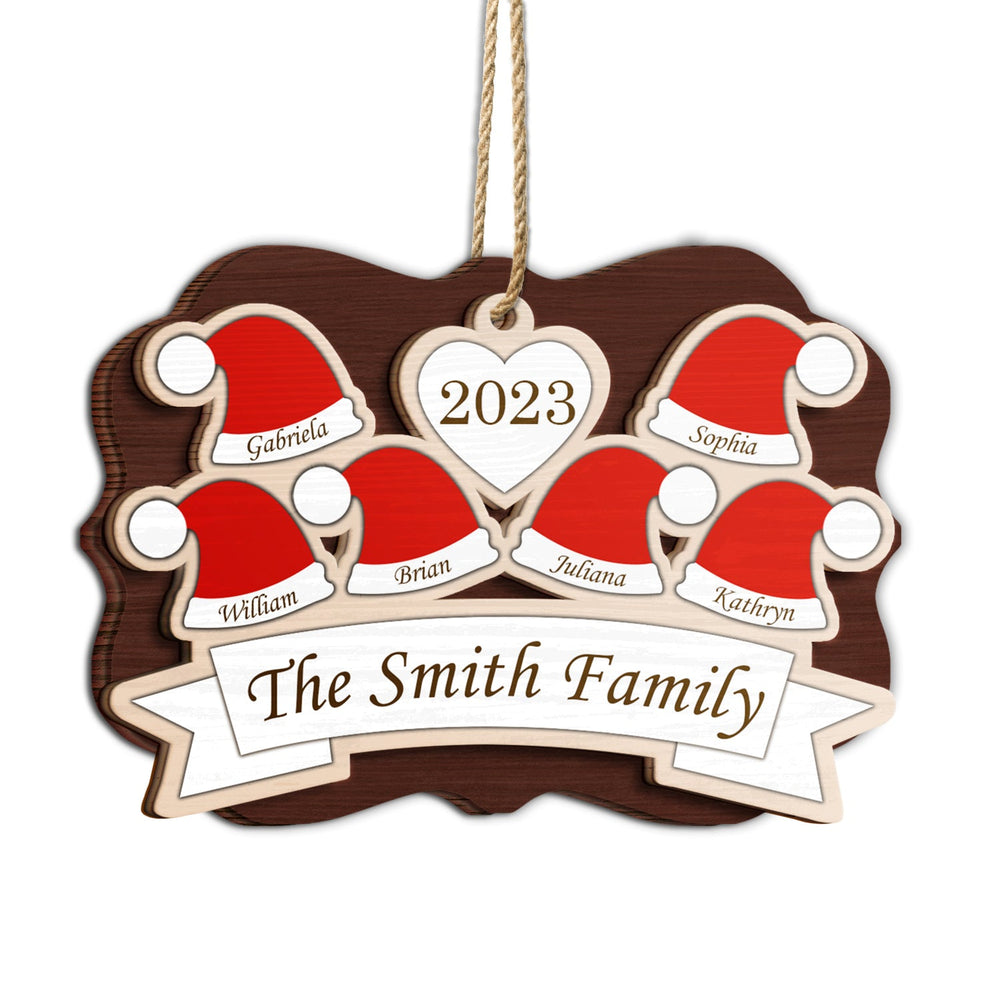 Santa Hats - Christmas Gift For Family, Parents, Grandparents - Personalized 2-Layered Wooden Ornament