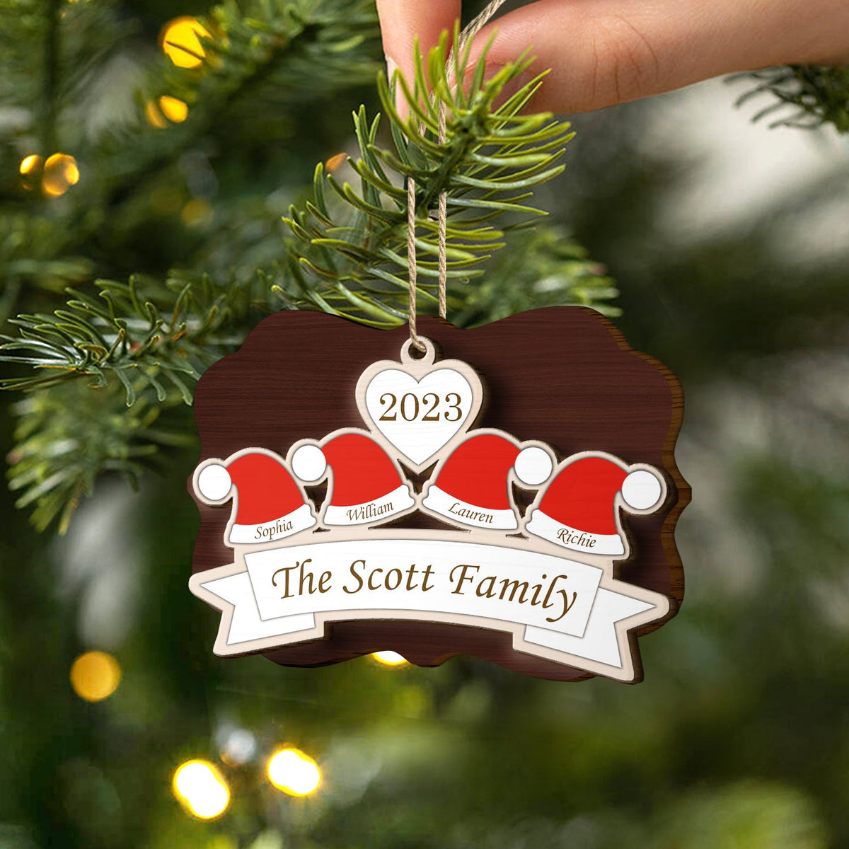 Santa Hats - Christmas Gift For Family, Parents, Grandparents - Personalized 2-Layered Wooden Ornament