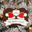 Santa Hats - Christmas Gift For Family, Parents, Grandparents - Personalized 2-Layered Wooden Ornament