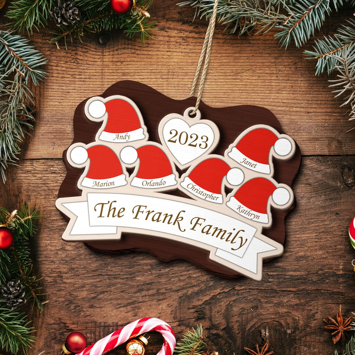 Santa Hats - Christmas Gift For Family, Parents, Grandparents - Personalized 2-Layered Wooden Ornament