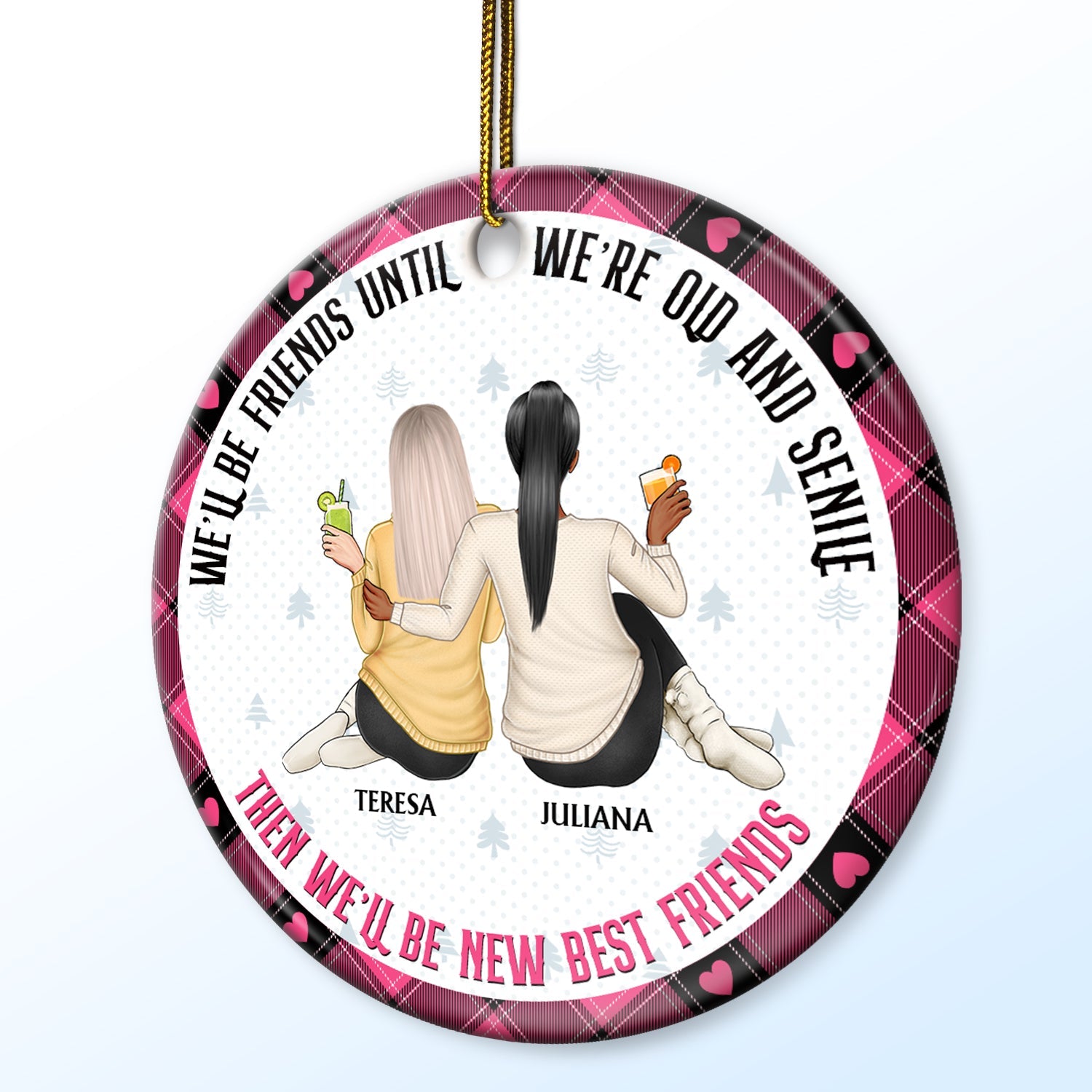 Our Memories Are Countless, Our Friendship Is Endless Pink - Christmas Gifts For Besties, Soul Sisters - Personalized Circle Ceramic Ornament