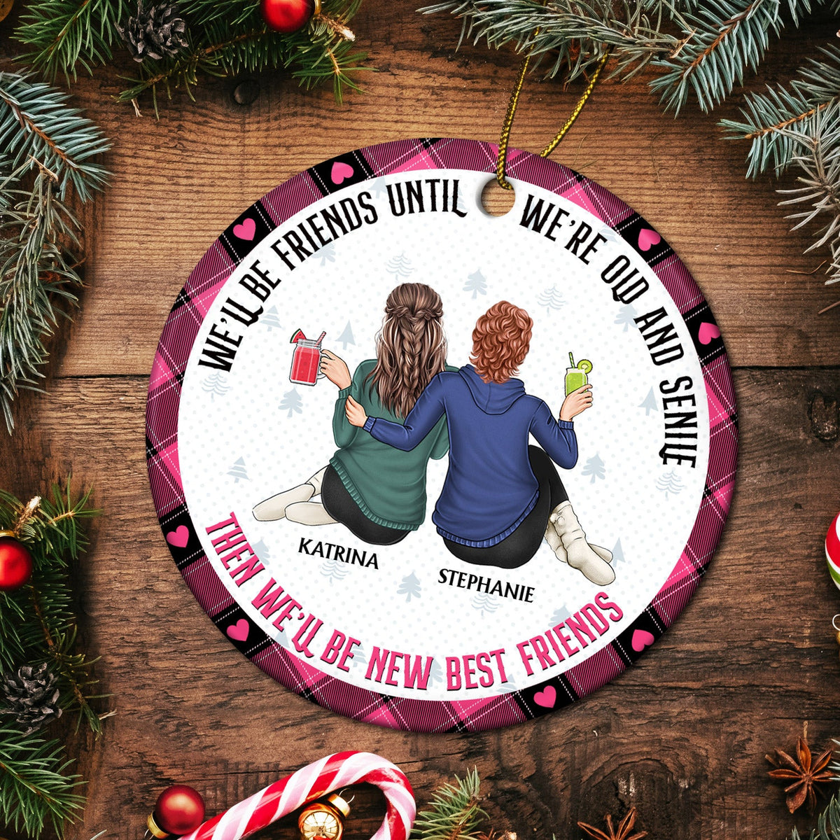 Our Memories Are Countless, Our Friendship Is Endless Pink - Christmas Gifts For Besties, Soul Sisters - Personalized Circle Ceramic Ornament