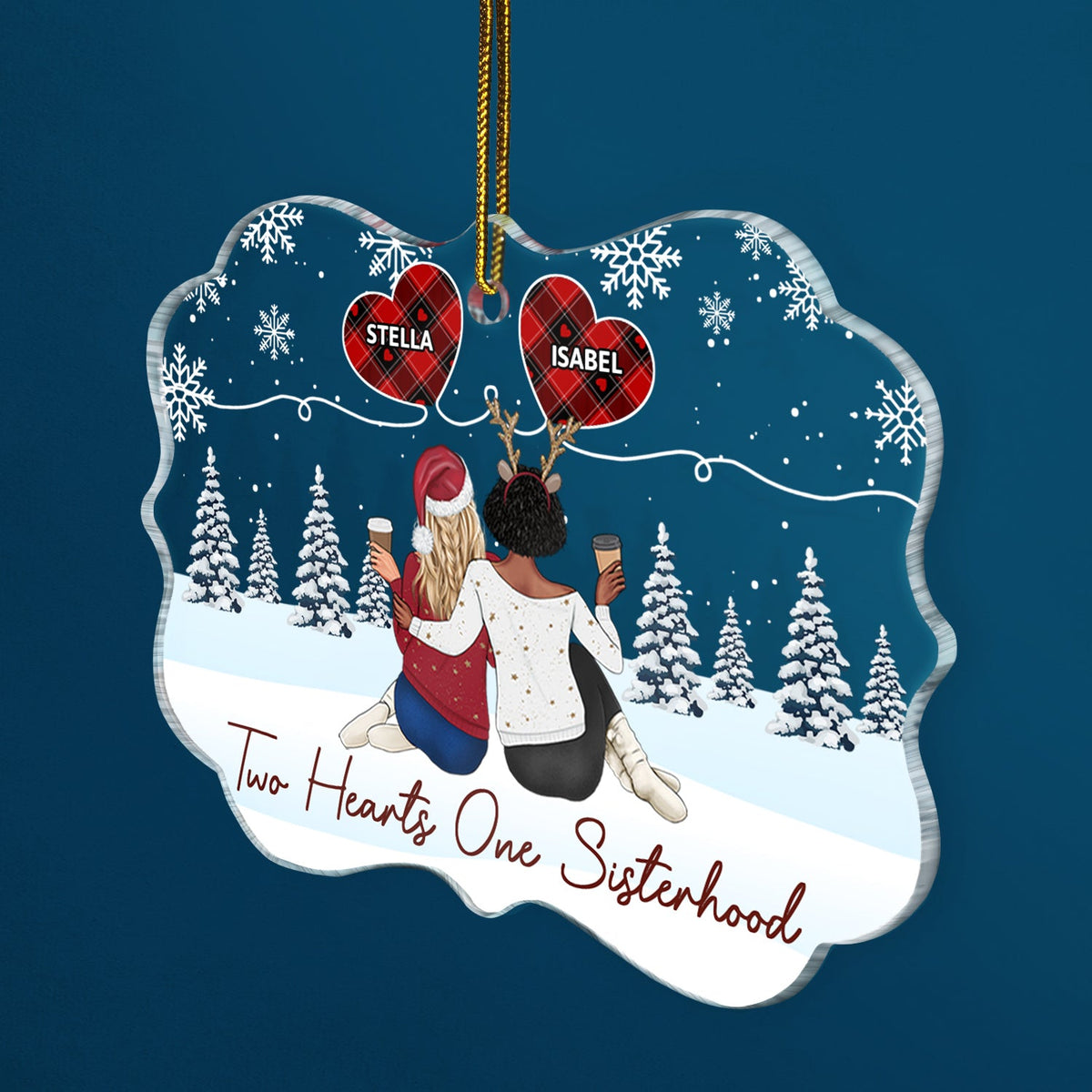 Five Hearts One Sisterhood - Christmas Gifts For Sisters, Besties - Personalized Medallion Acrylic Ornament