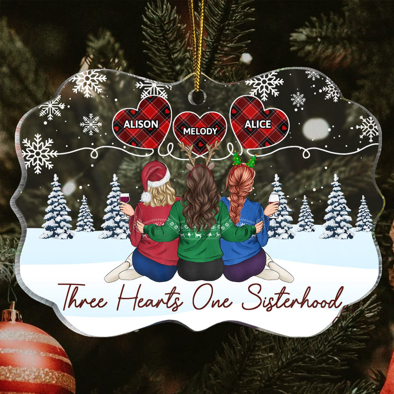 Five Hearts One Sisterhood - Christmas Gifts For Sisters, Besties - Personalized Medallion Acrylic Ornament