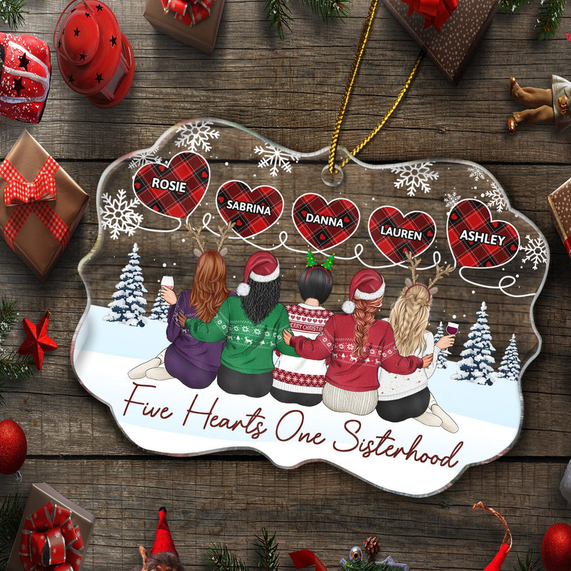 Five Hearts One Sisterhood - Christmas Gifts For Sisters, Besties - Personalized Medallion Acrylic Ornament