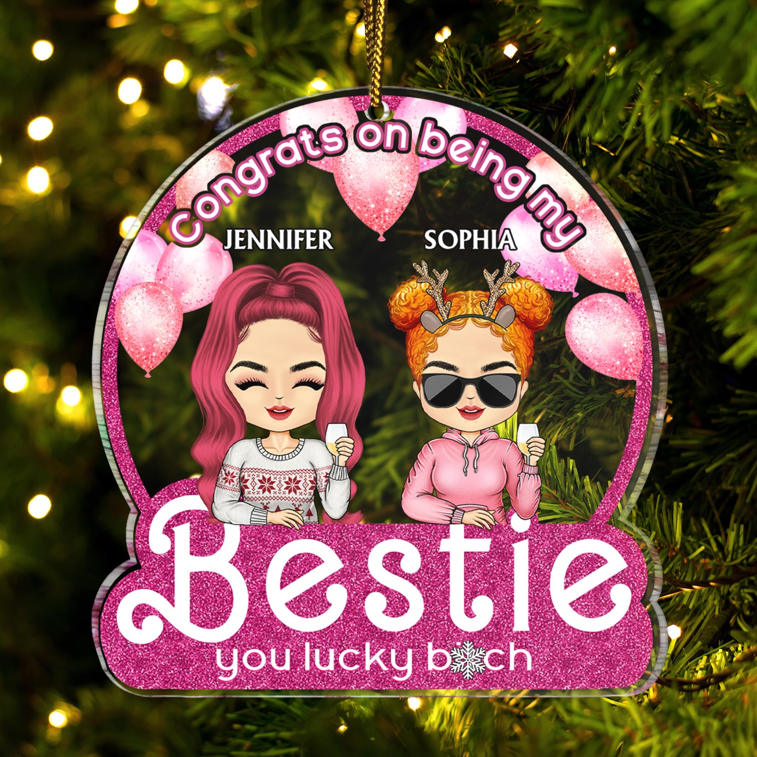 Congrats On Being My Bestie Chibi - Christmas Gifts For Besties, Friends - Personalized Custom Shaped Acrylic Ornament