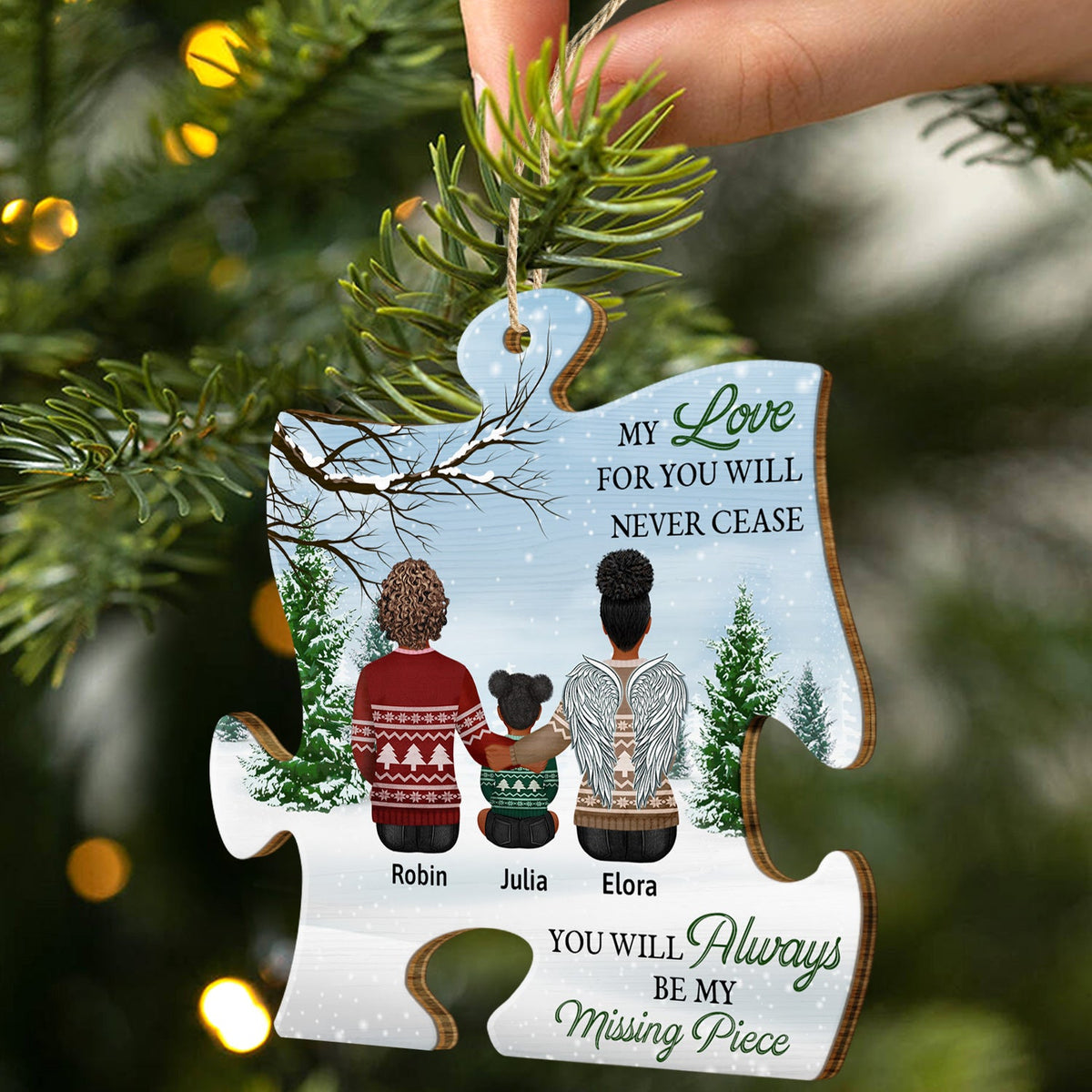 Always Be Our Missing Piece - Memorial, Christmas Gift For Family - Personalized Custom Shaped Wooden Ornament