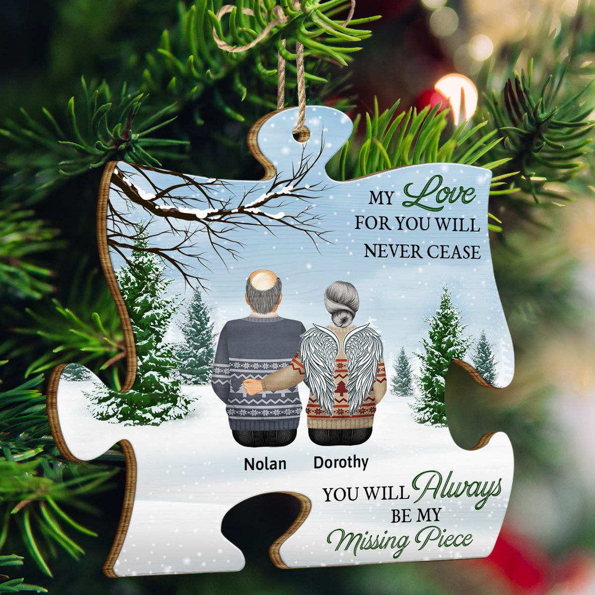 Always Be Our Missing Piece - Memorial, Christmas Gift For Family - Personalized Custom Shaped Wooden Ornament