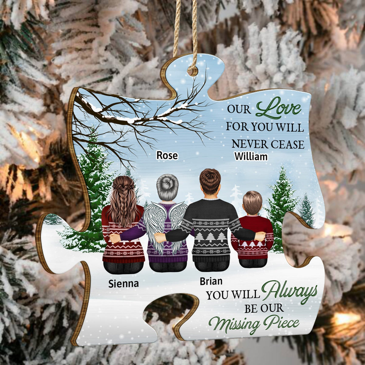 Always Be Our Missing Piece - Memorial, Christmas Gift For Family - Personalized Custom Shaped Wooden Ornament
