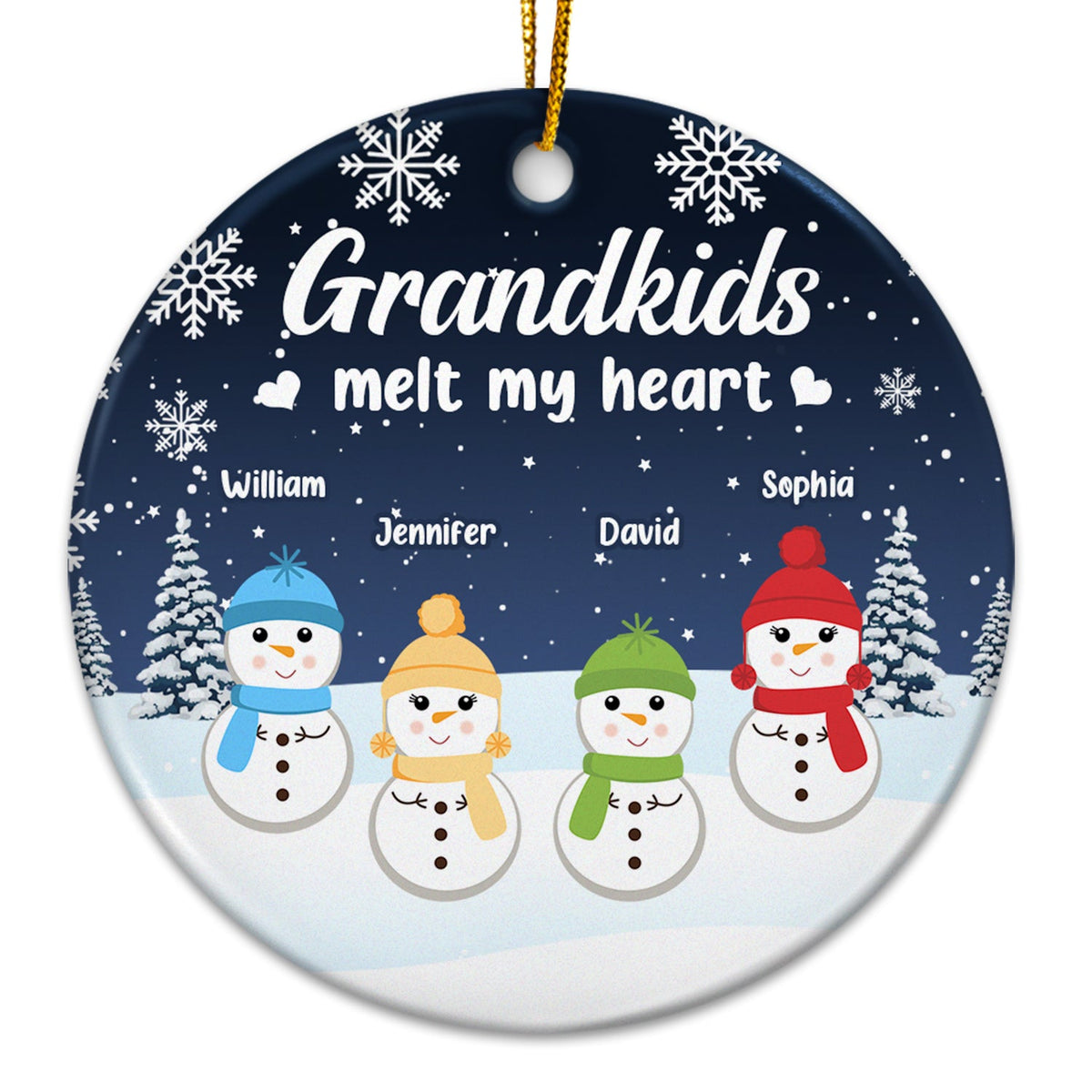 Grandkids Melt My Heart - Christmas Gift For Grandparents, Nana, Papa - Personalized Circle Ceramic Ornament
