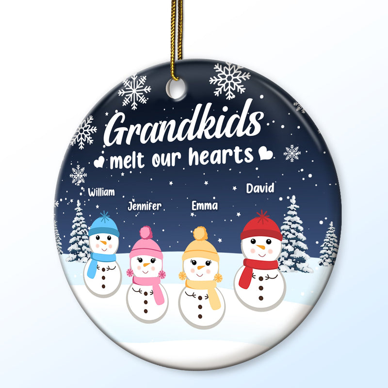 Grandkids Melt My Heart - Christmas Gift For Grandparents, Nana, Papa - Personalized Circle Ceramic Ornament