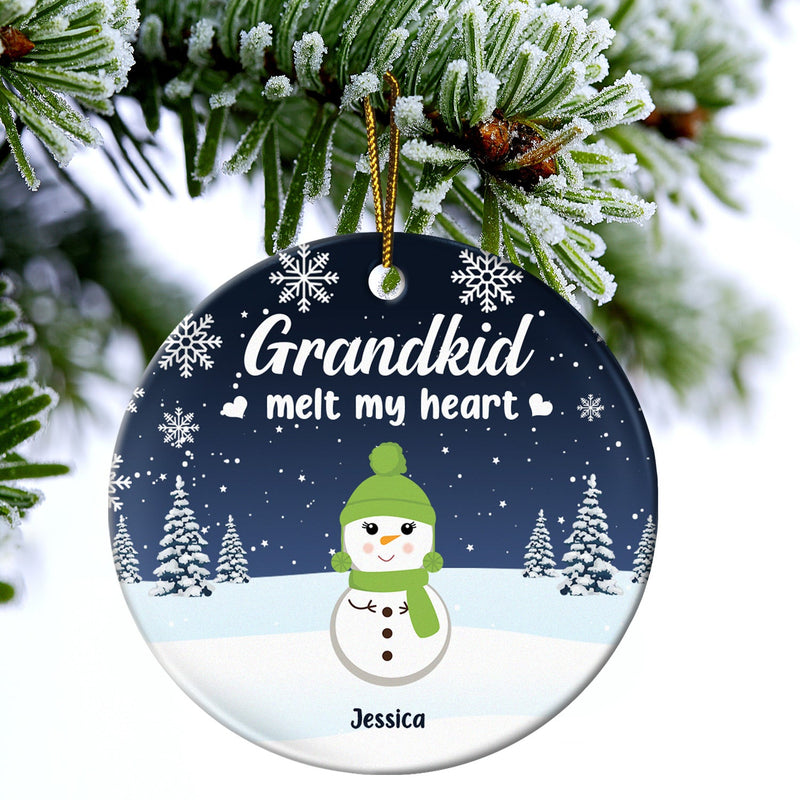 Grandkids Melt My Heart - Christmas Gift For Grandparents, Nana, Papa - Personalized Circle Ceramic Ornament