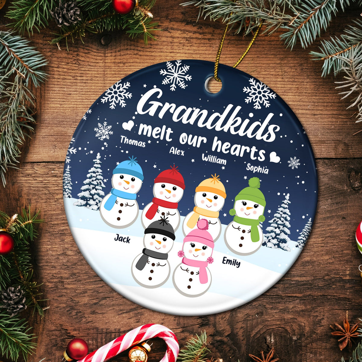 Grandkids Melt My Heart - Christmas Gift For Grandparents, Nana, Papa - Personalized Circle Ceramic Ornament