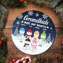 Grandkids Melt My Heart - Christmas Gift For Grandparents, Nana, Papa - Personalized Circle Ceramic Ornament