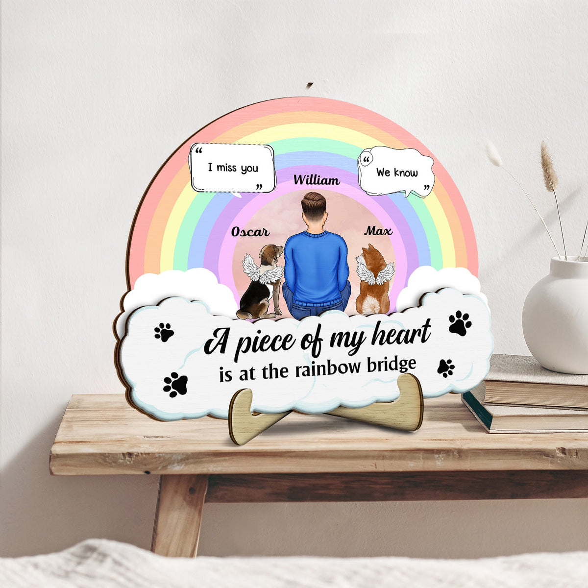 A Piece Of My Heart, Dog, Cat - Memorial Gift For Pet Lover - Personalized 2-Layered Wooden Plaque With Stand