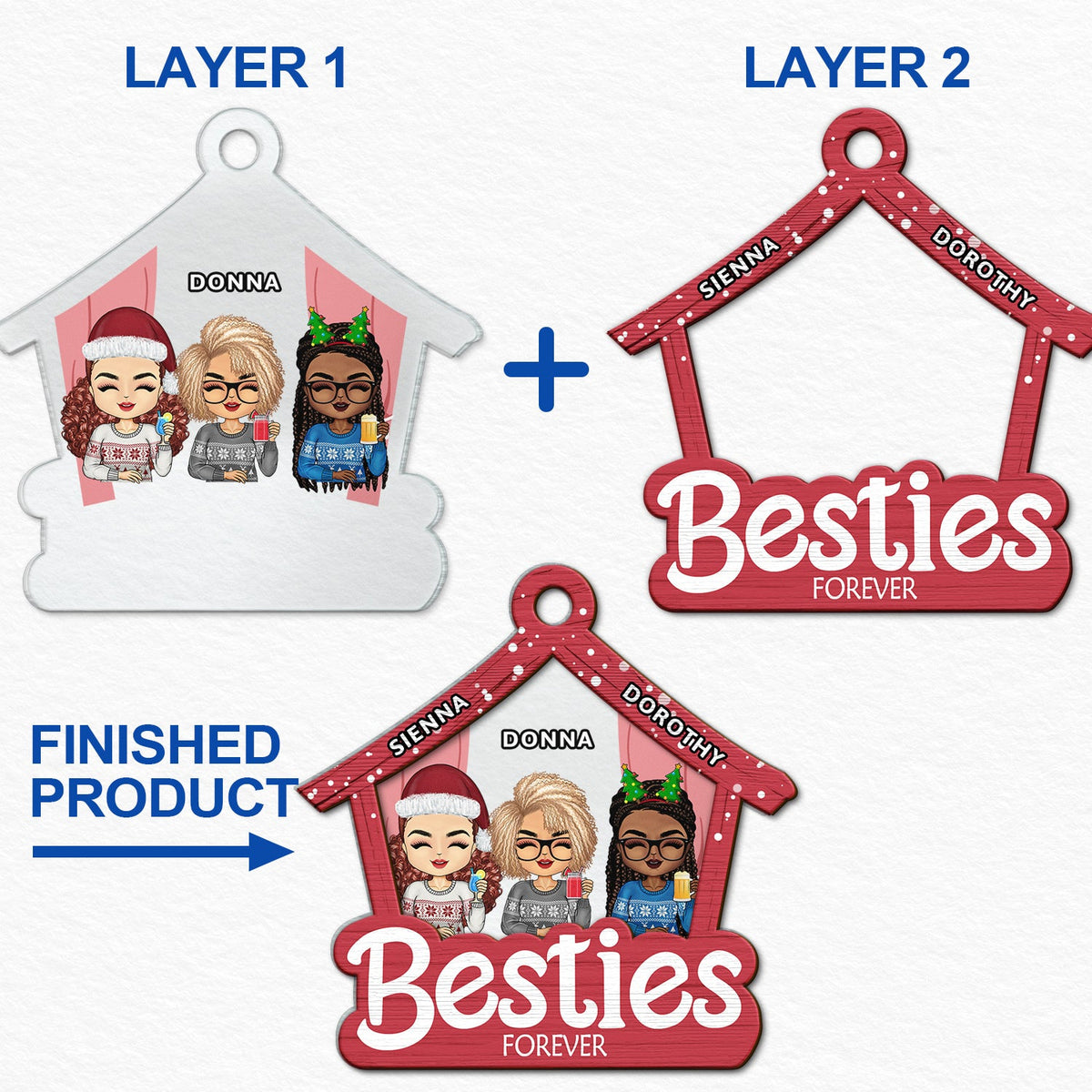 Doll House Chibi Girls - Christmas Gift For Bestie, Sister - Personalized 2-Layered Mix Ornament