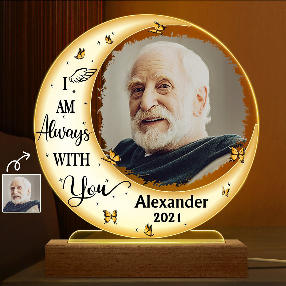Custom Photo Moon I'm Always With You - Memorial Gift For Family, Friend, Pet Lovers - Personalized 3D Led Light Wooden Base