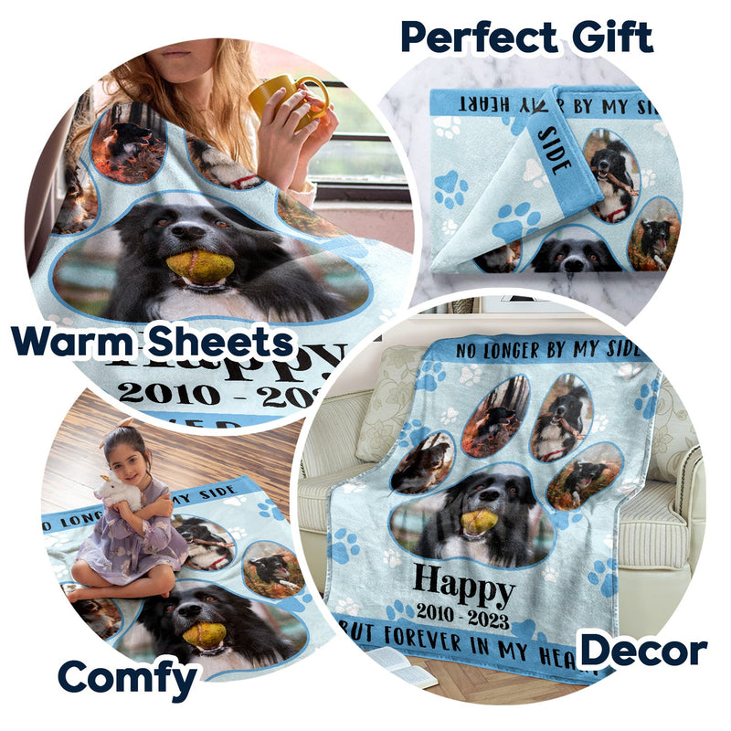 Custom Photo No Longer By My Side But Forever In My Heart - Memorial Gift For Dog Lover, Cat Mom, Pet Loss - Personalized Fleece Blanket