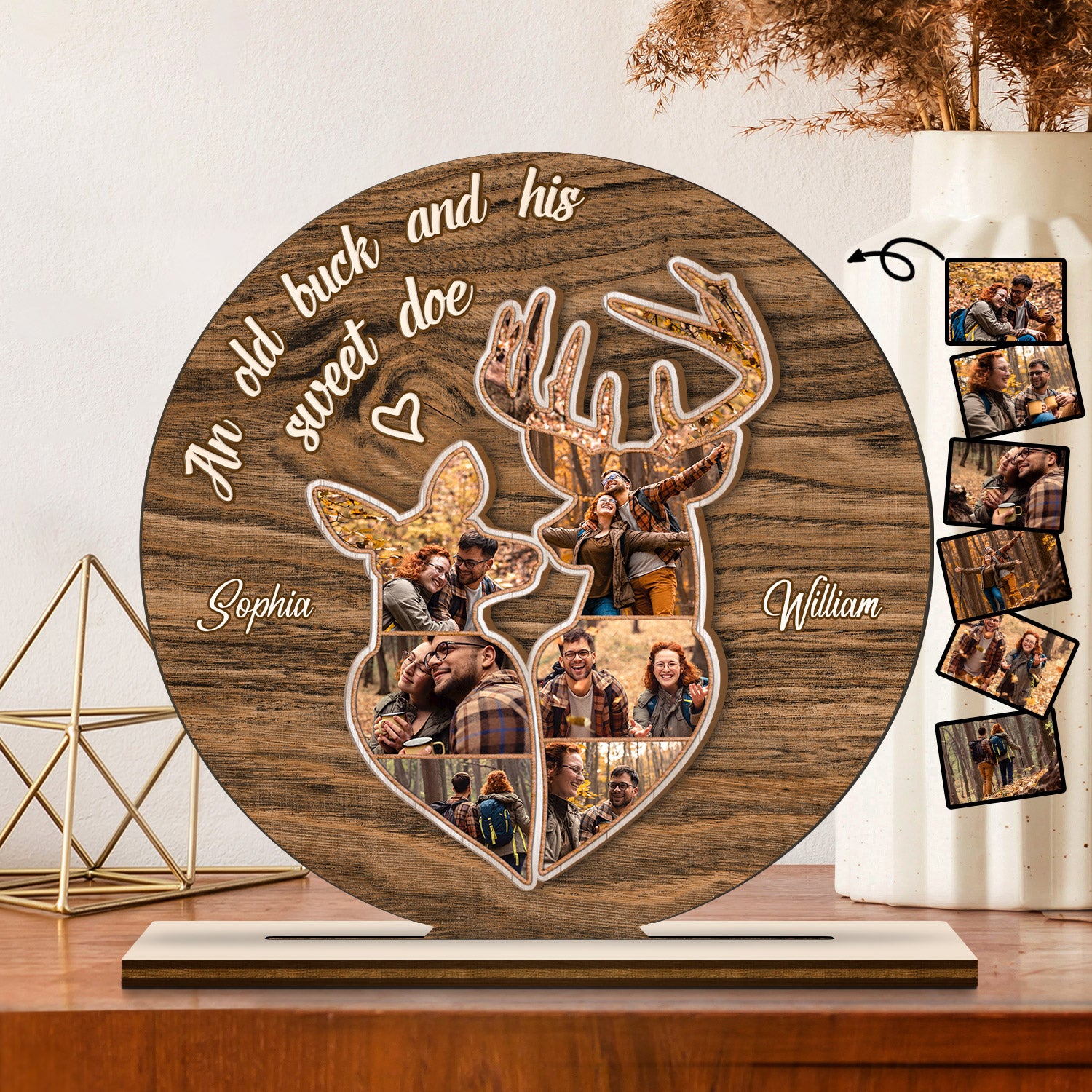 Custom Photo An Old Buck And His Sweet Doe - Birthday, Anniversary Gift For Spouse, Husband, Wife, Couple - Personalized Custom Shaped 2-Layered Wooden Plaque