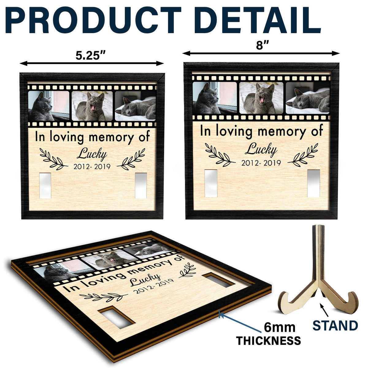 Photo personnalisée à la mémoire de - Cadeau commémoratif pour amoureux des chiens, maman de chats, perte d'animaux de compagnie - Plaque en bois personnalisée à 2 couches avec support