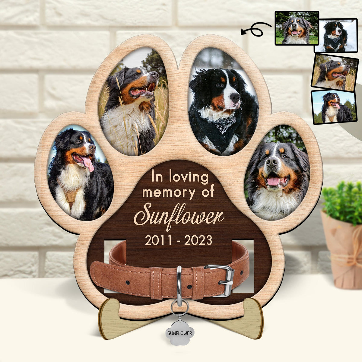 Plaque photo personnalisée en forme de patte - Cadeau commémoratif pour amoureux des chiens, maman de chats ou perte d'animaux - Plaque en bois personnalisée à 2 couches avec support