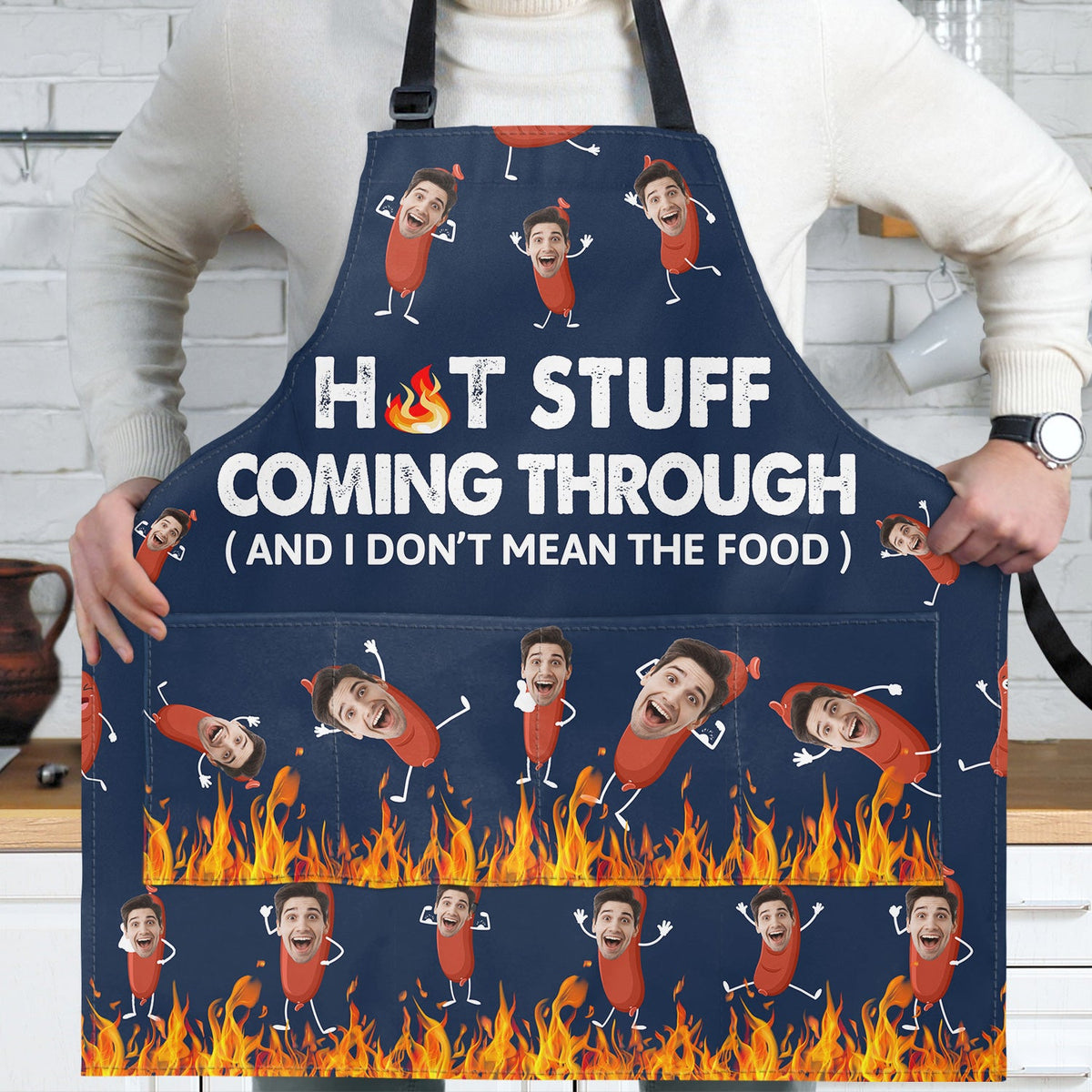 Custom Photo Hot Stuff Coming Through - Birthday, Anniversary, Funny Gift For Men, Husband, Boyfriend, Dad - Personalized Apron