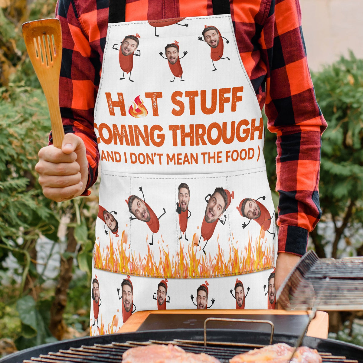 Custom Photo Hot Stuff Coming Through - Birthday, Anniversary, Funny Gift For Men, Husband, Boyfriend, Dad - Personalized Apron