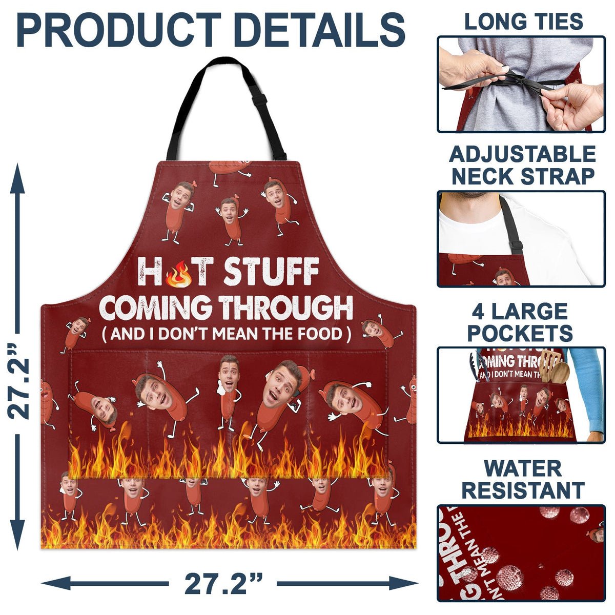 Custom Photo Hot Stuff Coming Through - Birthday, Anniversary, Funny Gift For Men, Husband, Boyfriend, Dad - Personalized Apron