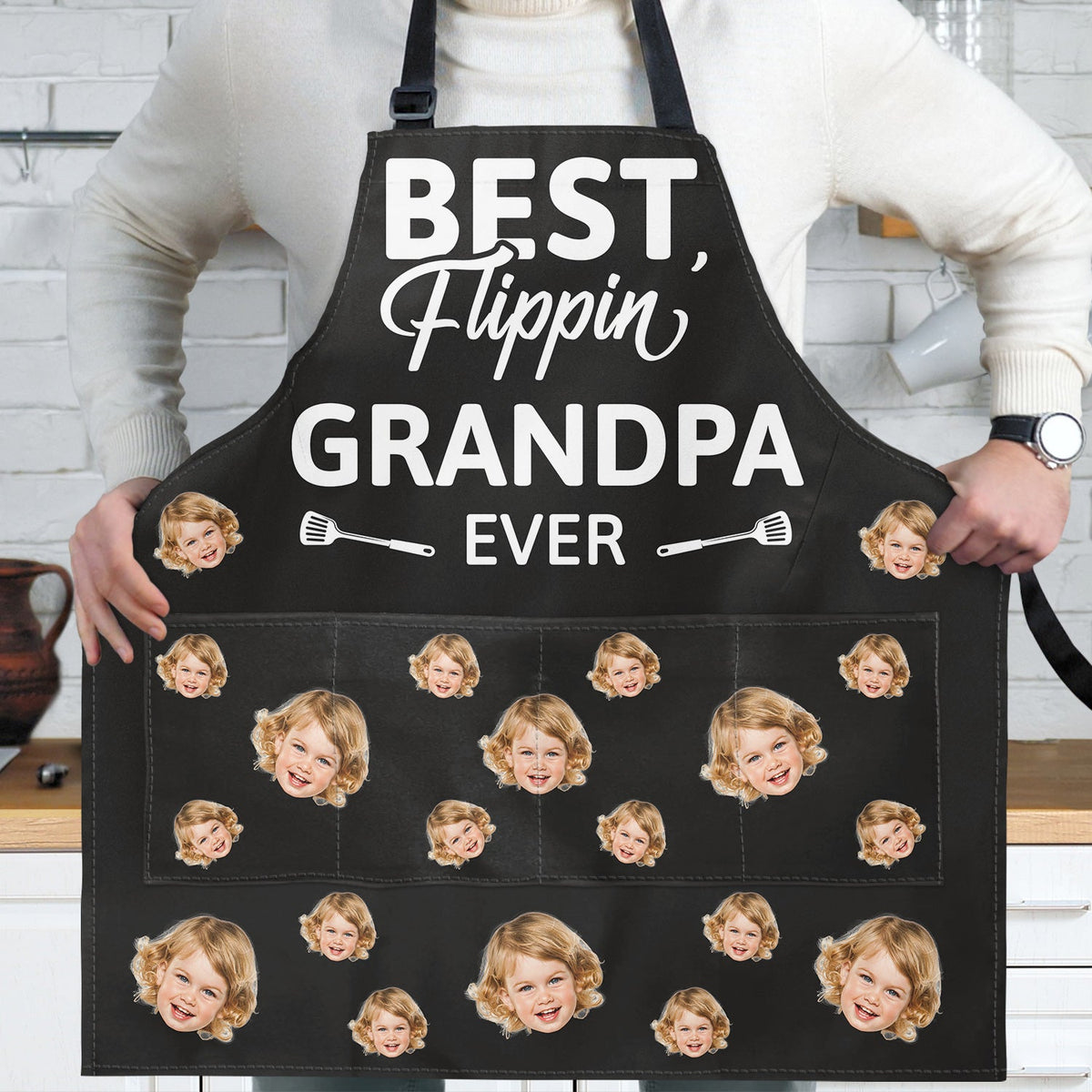 Custom Photo Best Flippin' Papa Ever - Birthday, Anniversary, Funny Gift For Men, Dad, Grandpa, Husband, Boyfriend - Personalized Apron