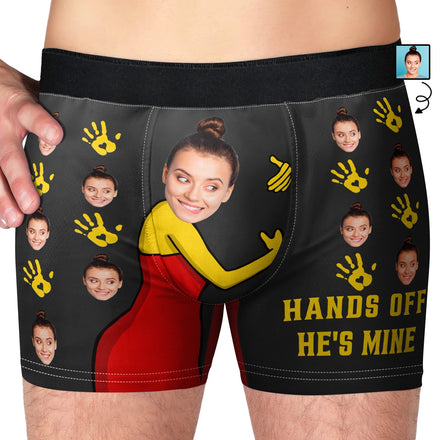 Photo personnalisée « Touche pas, il est à moi » – Cadeau amusant pour mari ou petit ami – Boxer personnalisé pour homme