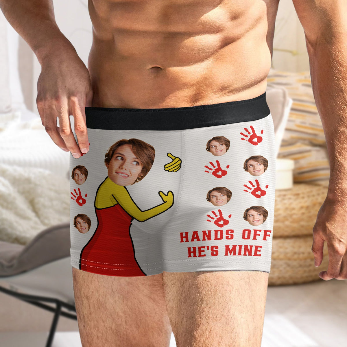 Photo personnalisée « Touche pas, il est à moi » – Cadeau amusant pour mari ou petit ami – Boxer personnalisé pour homme