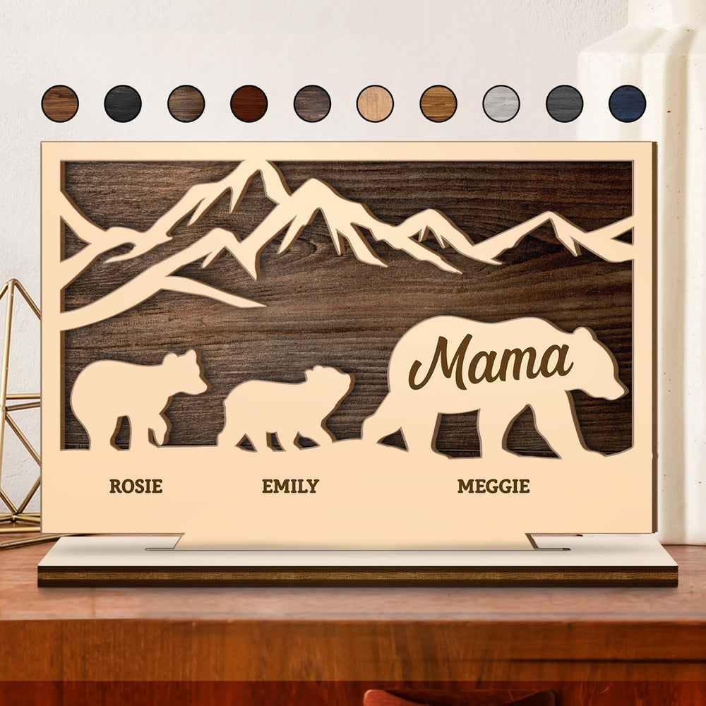 Mama Mom Bear - Loving Gift For Mother, Grandma, Nana, Father, Grandpa, Papa - Personalized Custom Shaped 2-Layered Wooden Plaque