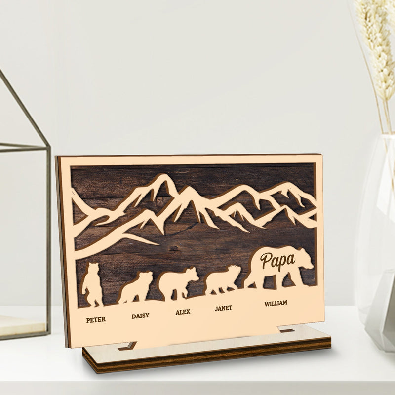 Mama Mom Bear - Loving Gift For Mother, Grandma, Nana, Father, Grandpa, Papa - Personalized Custom Shaped 2-Layered Wooden Plaque