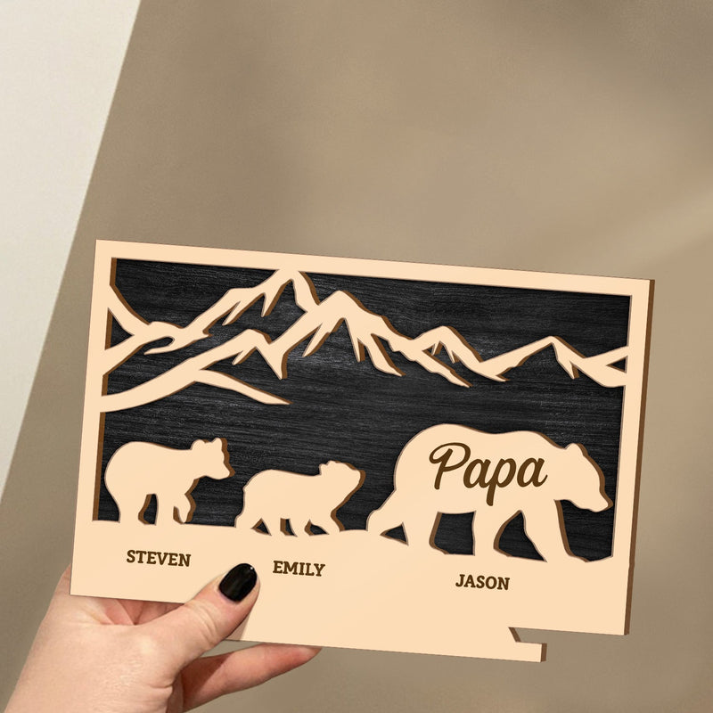 Mama Mom Bear - Loving Gift For Mother, Grandma, Nana, Father, Grandpa, Papa - Personalized Custom Shaped 2-Layered Wooden Plaque