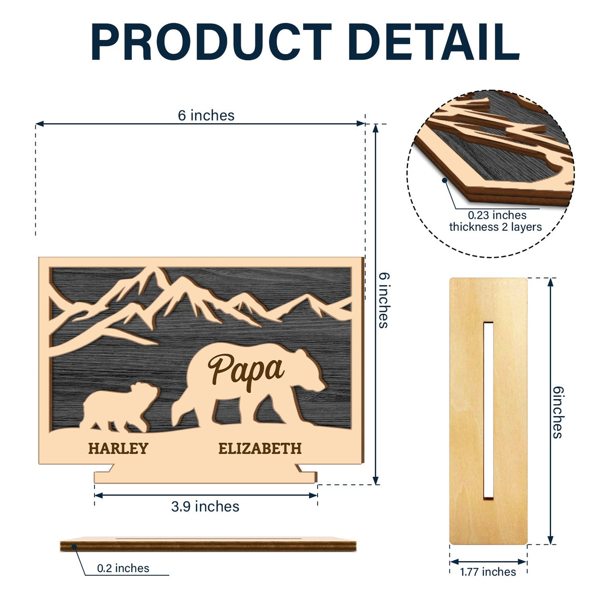 Mama Mom Bear - Loving Gift For Mother, Grandma, Nana, Father, Grandpa, Papa - Personalized Custom Shaped 2-Layered Wooden Plaque