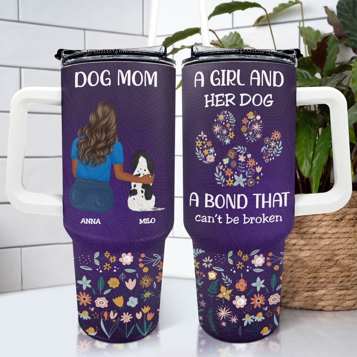 Personalized 40oz Tumbler with Handle and Straw - Dog Lover Gifts - It's  Never Just a Dog