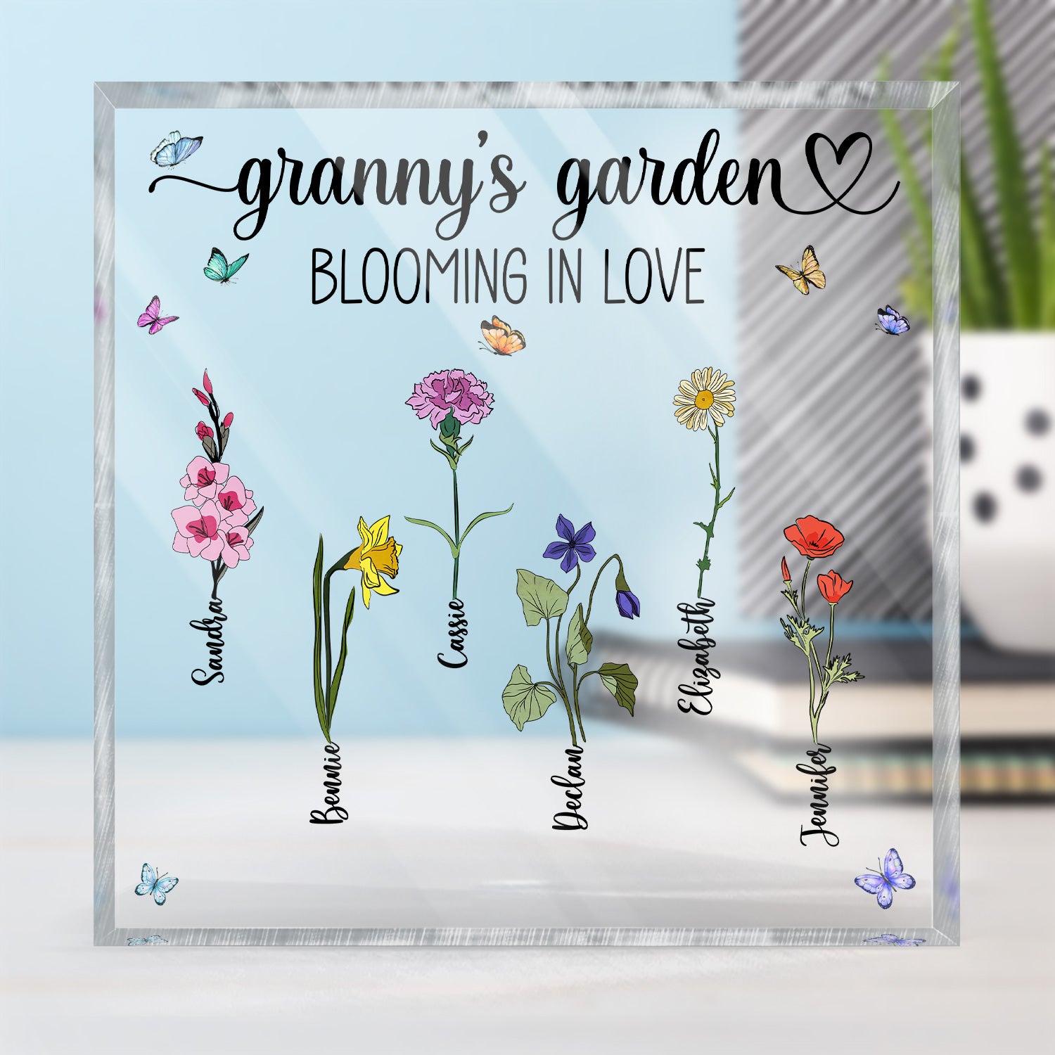 Granny's Garden Love Grows Here - Birthday, Loving Gift For Mom, Mum, Mother, Nana, Grandma - Personalized Square Shaped Acrylic Plaque