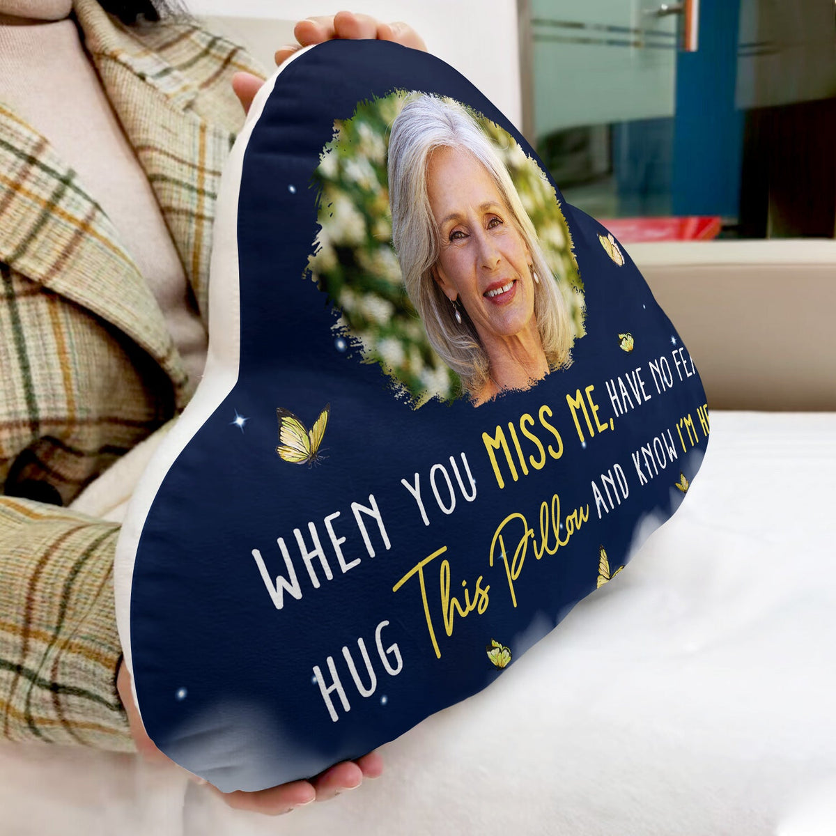 Custom Photo When You Miss Me - Loving, Memorial Gift For Family, Siblings, Friends - Personalized Cloud Shaped Pillow