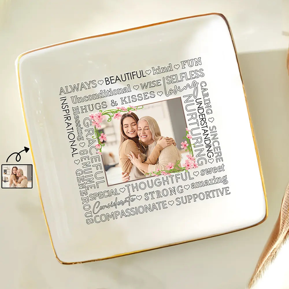 Custom Photo Hugs & Kisses - Birthday, Loving Gift For Mom, Mum, Mother, Nana, Grandma - Personalized Ring Dish