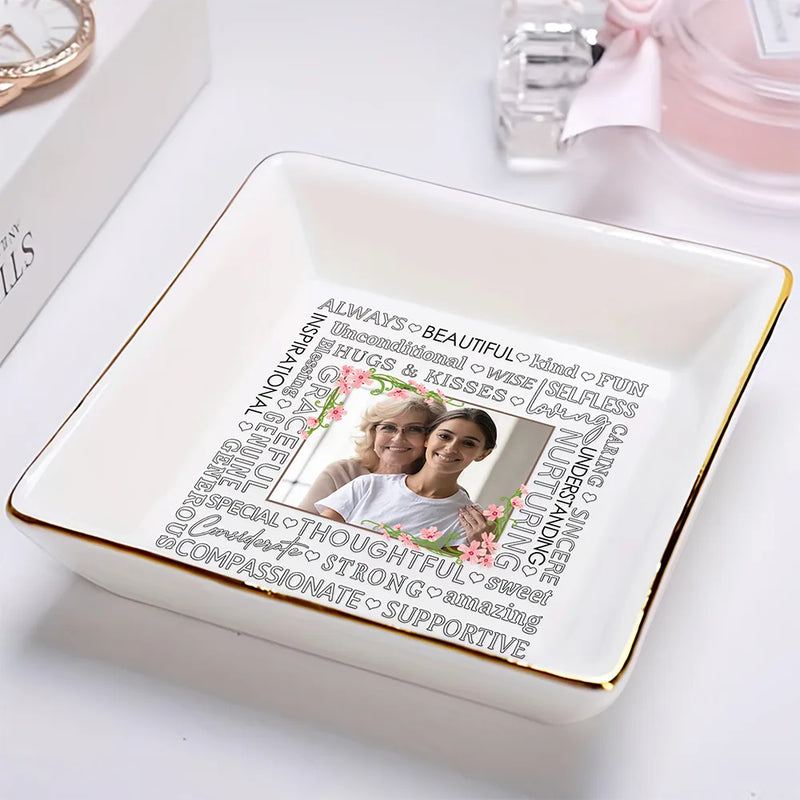 Custom Photo Hugs & Kisses - Birthday, Loving Gift For Mom, Mum, Mother, Nana, Grandma - Personalized Ring Dish