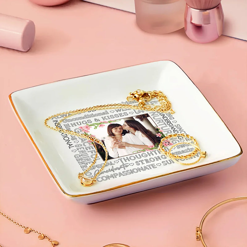 Custom Photo Hugs & Kisses - Birthday, Loving Gift For Mom, Mum, Mother, Nana, Grandma - Personalized Ring Dish