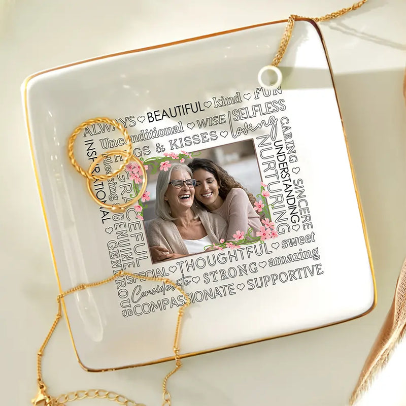 Custom Photo Hugs & Kisses - Birthday, Loving Gift For Mom, Mum, Mother, Nana, Grandma - Personalized Ring Dish
