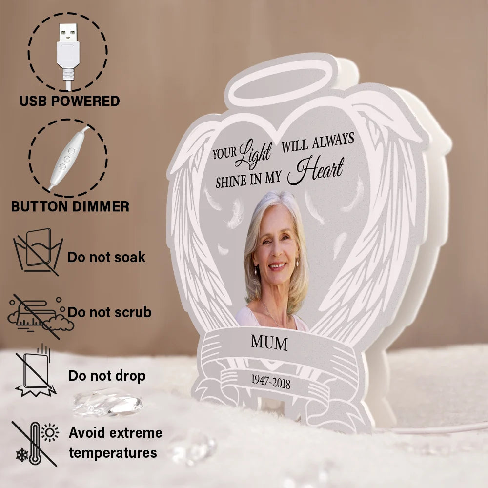 Custom Photo, Memorial, Gift For Father, Gift For Mother, Family, Sad - Custom Photo Always Shine In My Heart - Personalised Custom Shaped Light Box