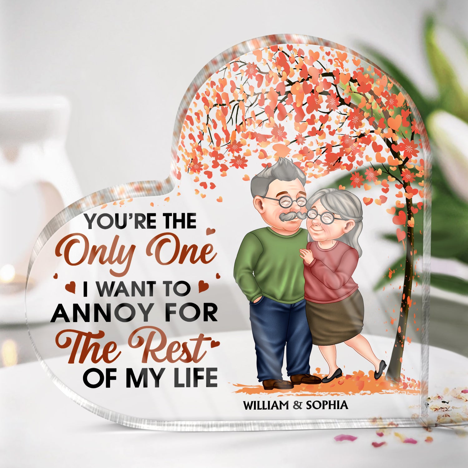 Arm In Arm Couple Annoy For The Rest Of My Life - Anniversary Gift For Spouse, Husband, Wife, Couple - Personalized Heart Shaped Acrylic Plaque