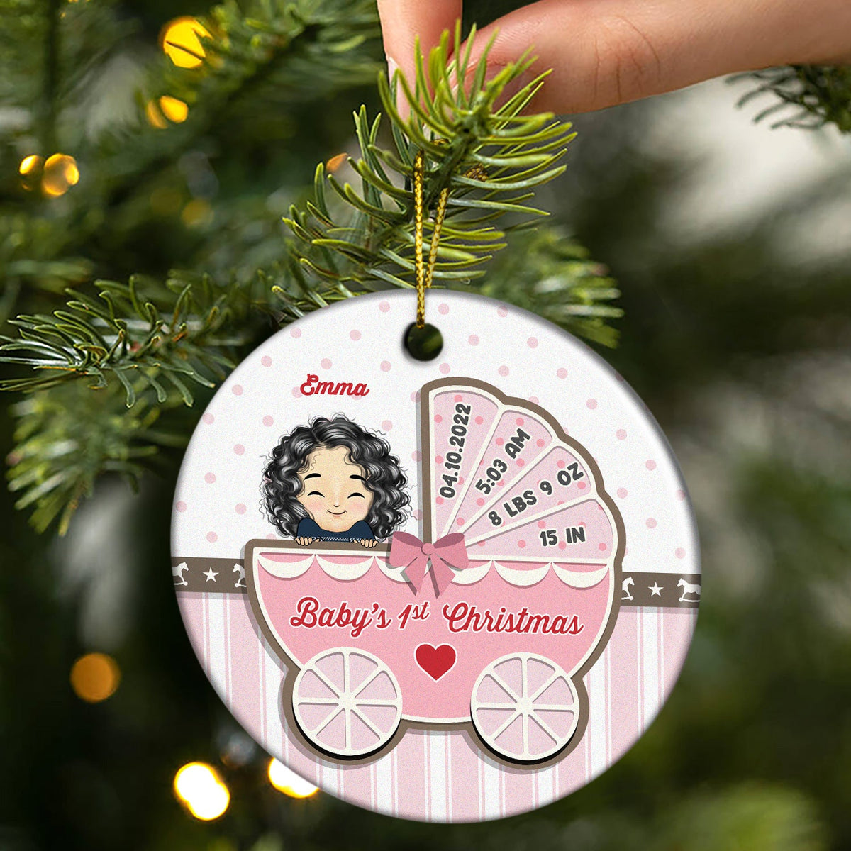 Christmas Baby's 1st Christmas - Personalized Custom Circle Ceramic Ornament