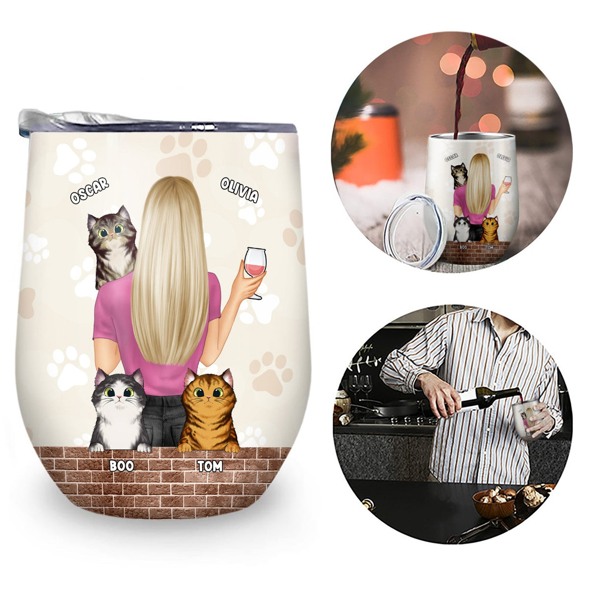 Ce n'est pas boire seul - Cadeau pour les amoureux des chiens et des chats - Verre à vin personnalisé