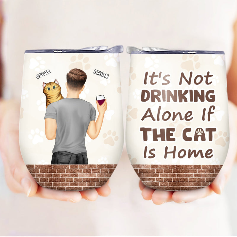 Ce n'est pas boire seul - Cadeau pour les amoureux des chiens et des chats - Verre à vin personnalisé