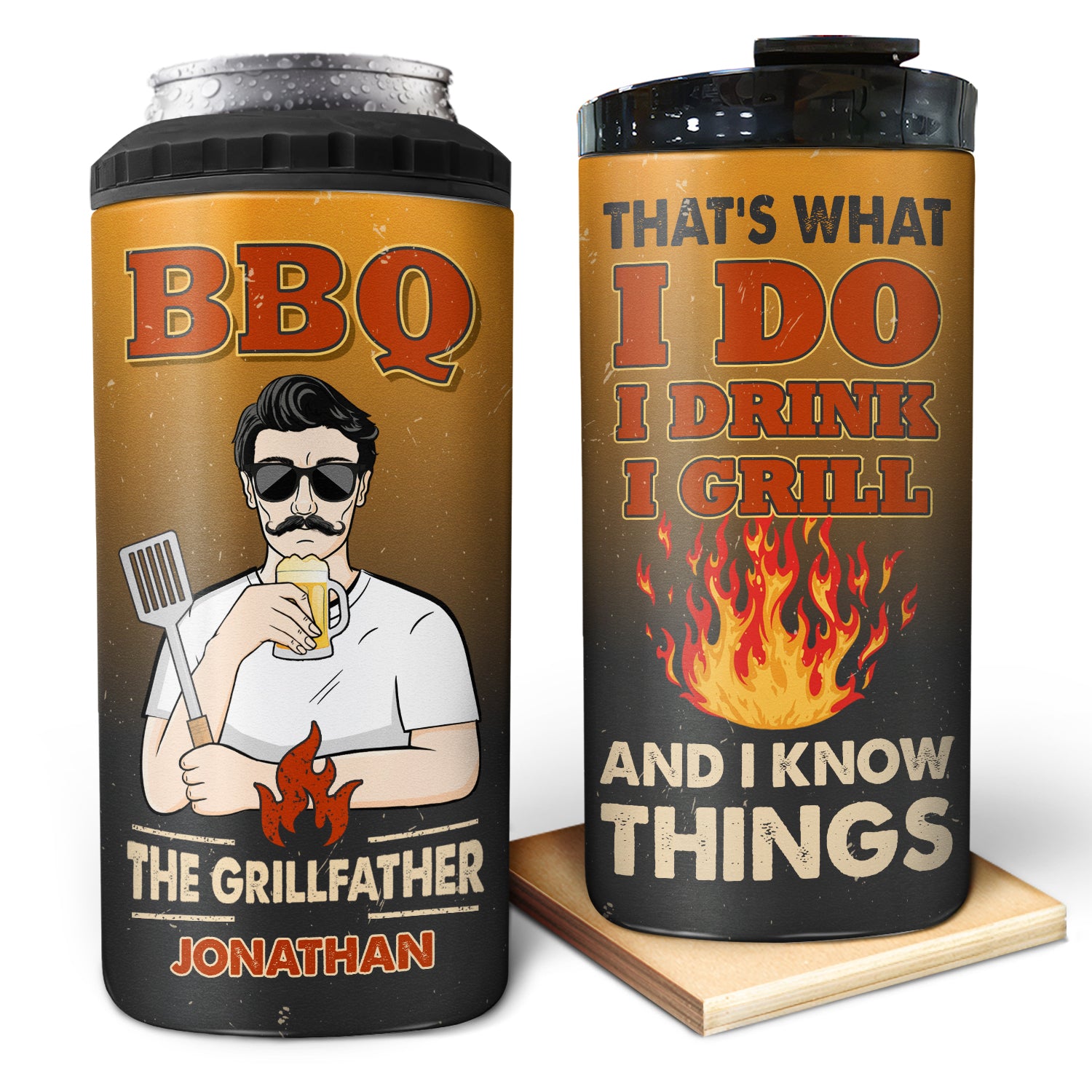 I Drink I Grill And I Know Things - Gift For Father - Personalized Custom 4 In 1 Can Cooler Tumbler
